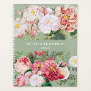 Vintage Botanical Roses Pastel Green & Pink   Planner