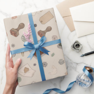 Vintage Botanical Rubber Stamp Wrapping Paper