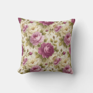 Vintage Botanical Rustic Pink & Cream Floral Cushion