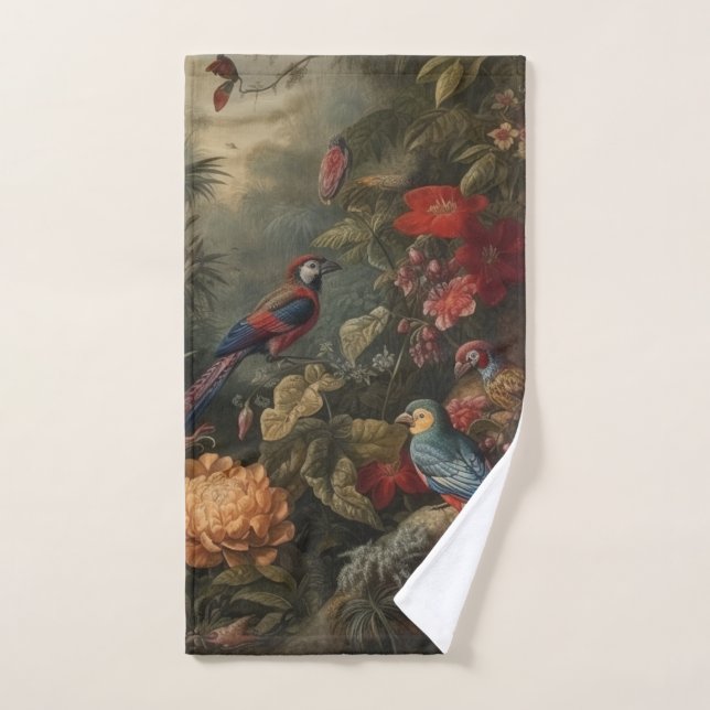 Vintage botanical scene birds flowers in paradise bath towel set (Hand Towel)