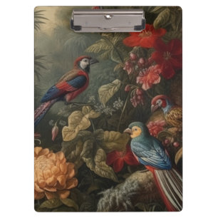 Vintage botanical scene birds flowers in paradise clipboard