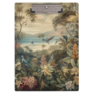 Vintage botanical scene birds flowers in paradise clipboard