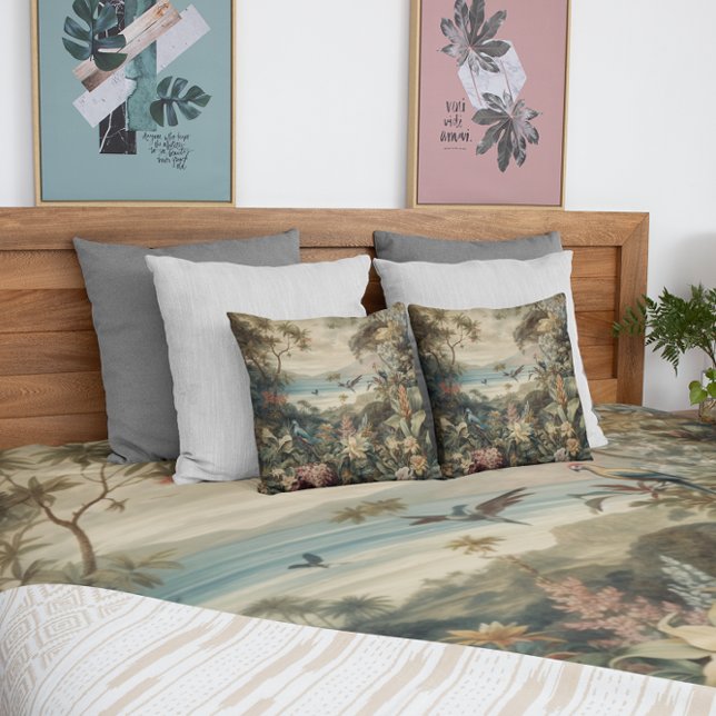 Vintage botanical scene birds flowers in paradise cushion (Creator Uploaded)