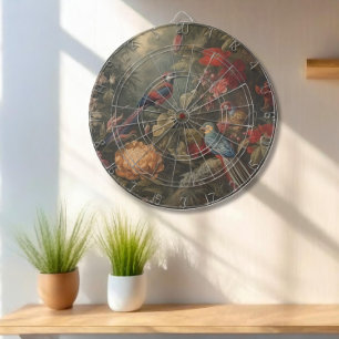 Vintage botanical scene birds flowers in paradise dartboard