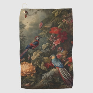 Vintage botanical scene birds flowers in paradise golf towel