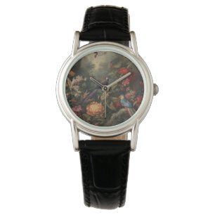 Vintage botanical scene birds flowers in paradise watch