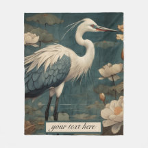 Vintage botanical scene blue crane customisable
