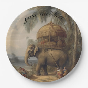 Vintage botanical scene elephant  customisable paper plate