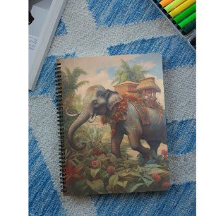 Vintage botanical scene elephant with howdah notebook