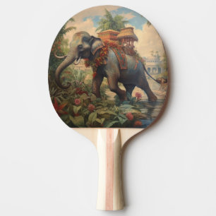 Vintage botanical scene elephant with howdah   ping pong paddle