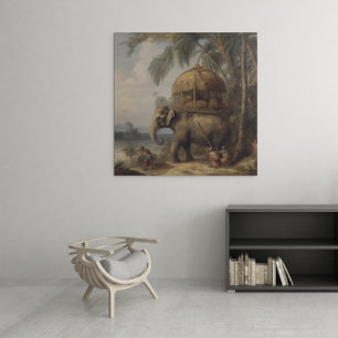Vintage botanical scene elephant with howdah too canvas print