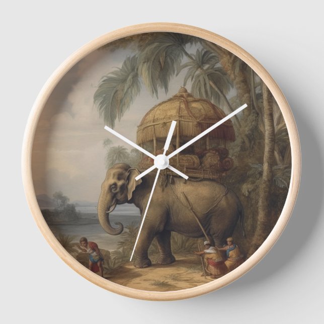 Vintage botanical scene elephant with howdah too  clock (Front)