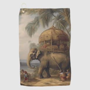 Vintage botanical scene elephant with howdah too golf towel