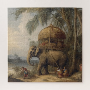 Vintage botanical scene elephant with howdah too  jigsaw puzzle