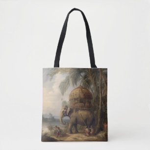 Vintage botanical scene elephant with howdah too tote bag
