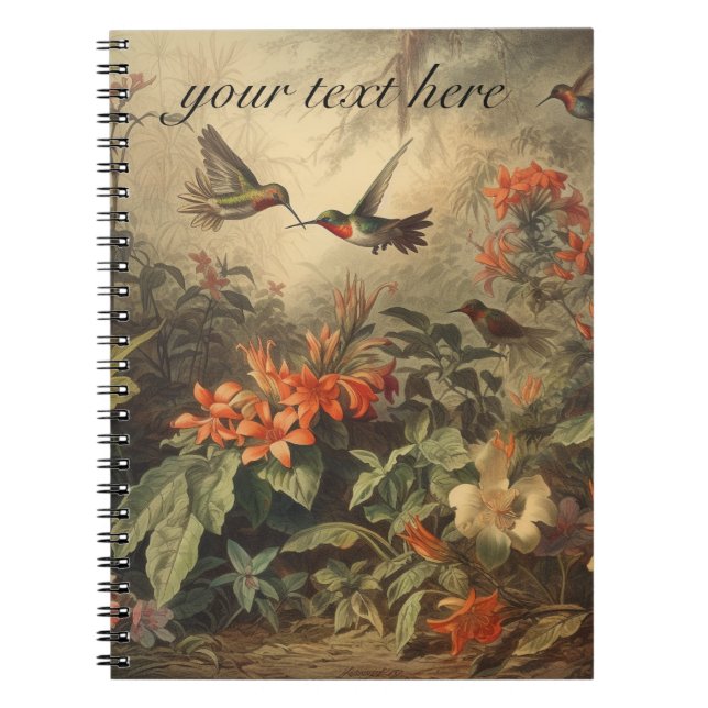 Vintage botanical scene hummingbirds customisable  notebook (Front)