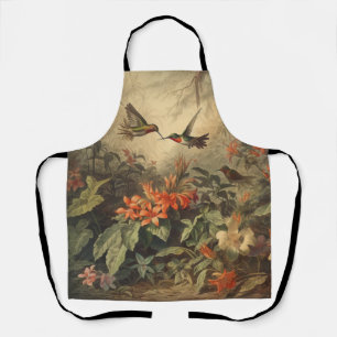 Vintage botanical scene of hummingbirdsand flowers apron