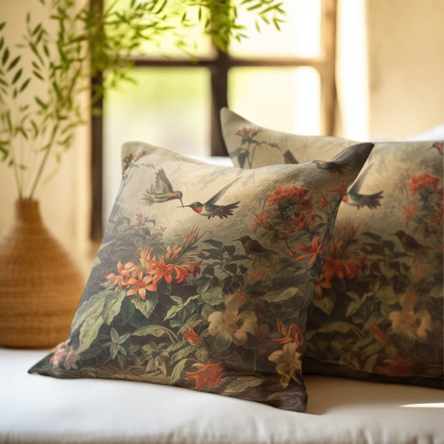 Vintage botanical scene of hummingbirdsand flowers cushion (Creator Uploaded)