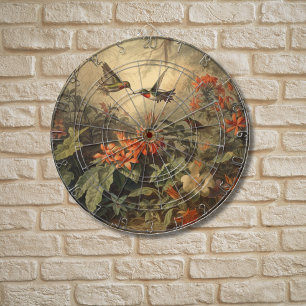 Vintage botanical scene of hummingbirdsand flowers dartboard