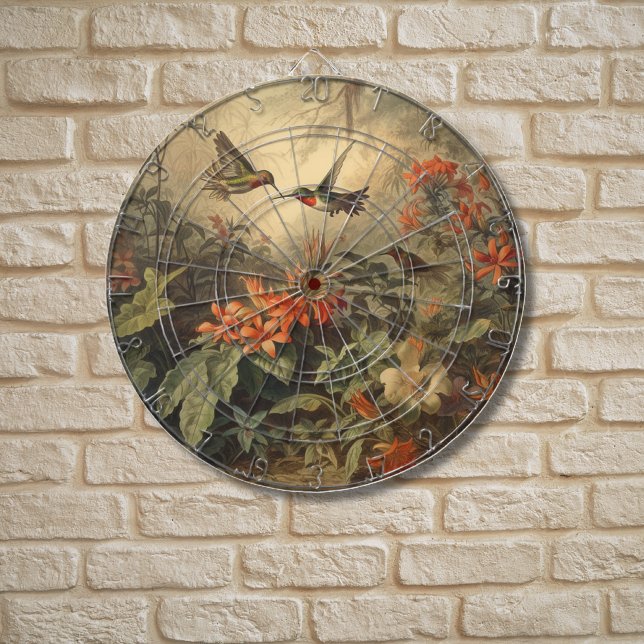 Vintage botanical scene of hummingbirdsand flowers dartboard (Creator Uploaded)