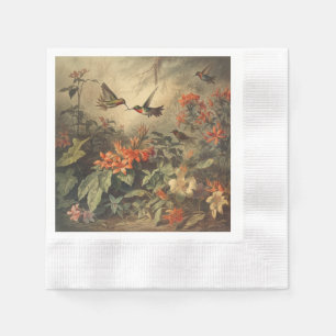 Vintage botanical scene of hummingbirdsand flowers napkin