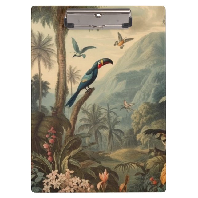 Vintage botanical scene of Toucans and flowers Clipboard (Front)