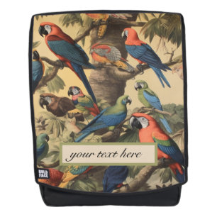 Vintage botanical scene parrots customisable backpack