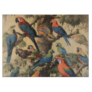 Vintage botanical scene parrots customisable cutting board
