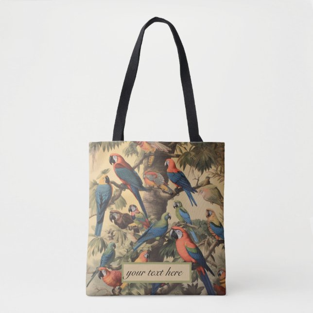 Vintage botanical scene parrots customisable  tote bag (Front)