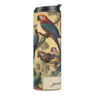 Vintage botanical scene parrotscustomizable  thermal tumbler