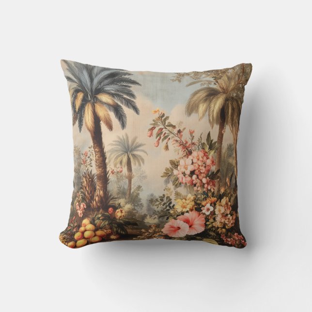 Vintage Botanical Scene with Palms Cushion (Front)