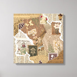 Vintage Botanical Scrapbook Collage Antique Wall Canvas Print
