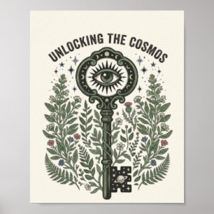 Vintage Botanical Skeleton Key Celestial Poster