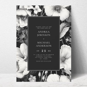 Vintage Botanical Sketch Black Floral Wedding      Invitation