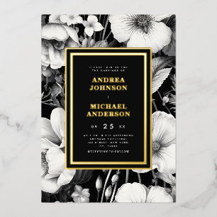 Vintage Botanical Sketch Black Floral Wedding Real