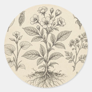 Vintage Botanical Sketch Round Sticker