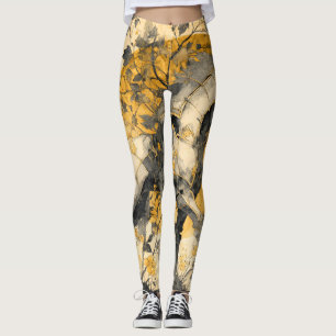 Vintage Botanical Spirit White Horse Floral Vines Leggings