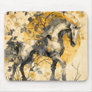 Vintage Botanical Spirit White Horse Floral Vines Mouse Pad