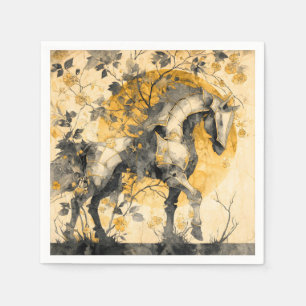 Vintage Botanical Spirit White Horse Floral Vines Napkin