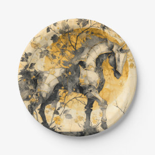 Vintage Botanical Spirit White Horse Floral Vines Paper Plate