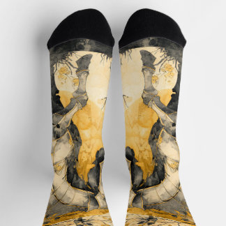 Vintage Botanical Spirit White Horse Floral Vines Socks