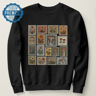 Vintage Botanical Stamp with Flowers and Mushroom  Sweatshirt