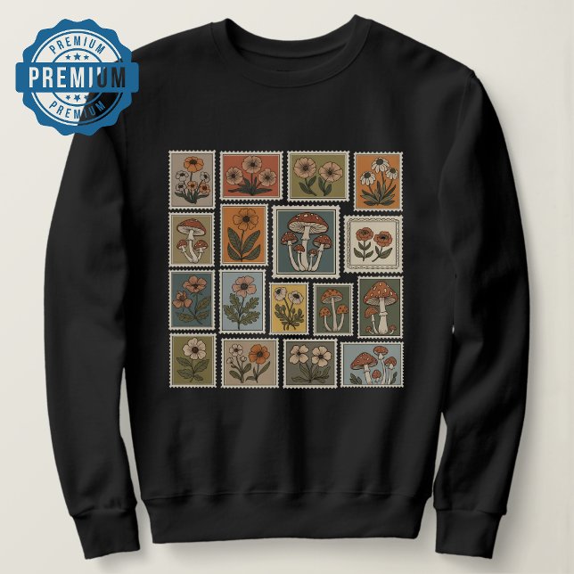 Vintage Botanical Stamp with Flowers and Mushroom  Sweatshirt (Creator Uploaded)