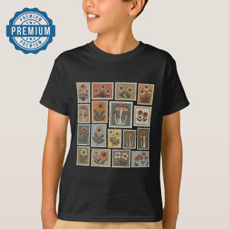 Vintage Botanical Stamp with Flowers and Mushroom T-Shirt