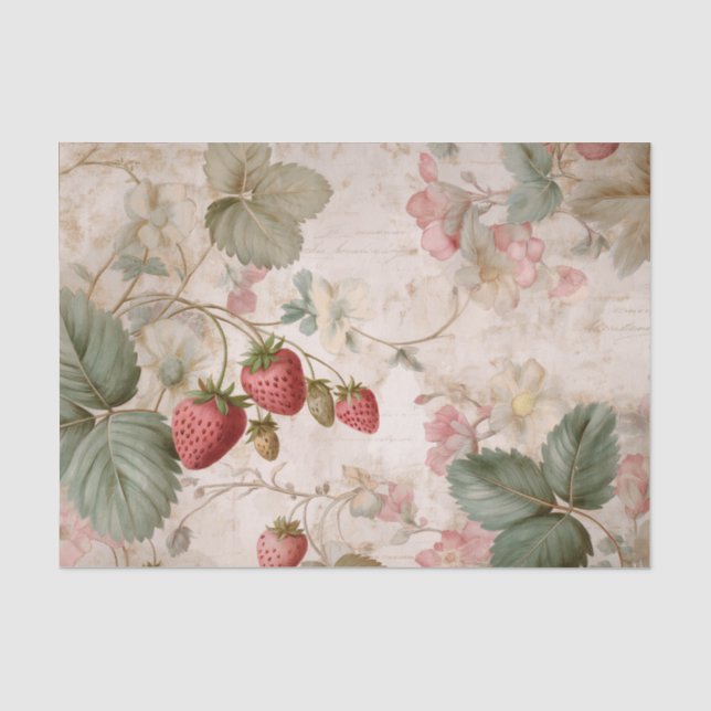 Vintage Botanical Strawberries Tissue Paper (Front)