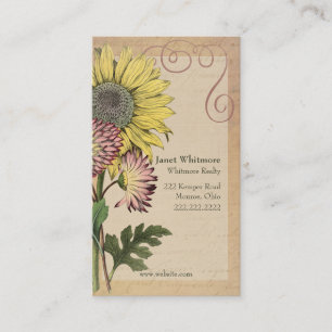 Vintage Botanical Sunflower Business Card
