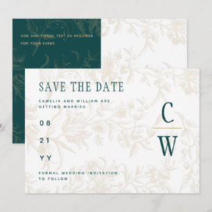 Vintage BOTANICAL TEAL GOLD Wedding Save The Date