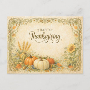 Vintage Botanical Thanksgiving Pumpkin Harvest Holiday Postcard