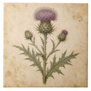 Vintage Botanical Thistle Ceramic Tile