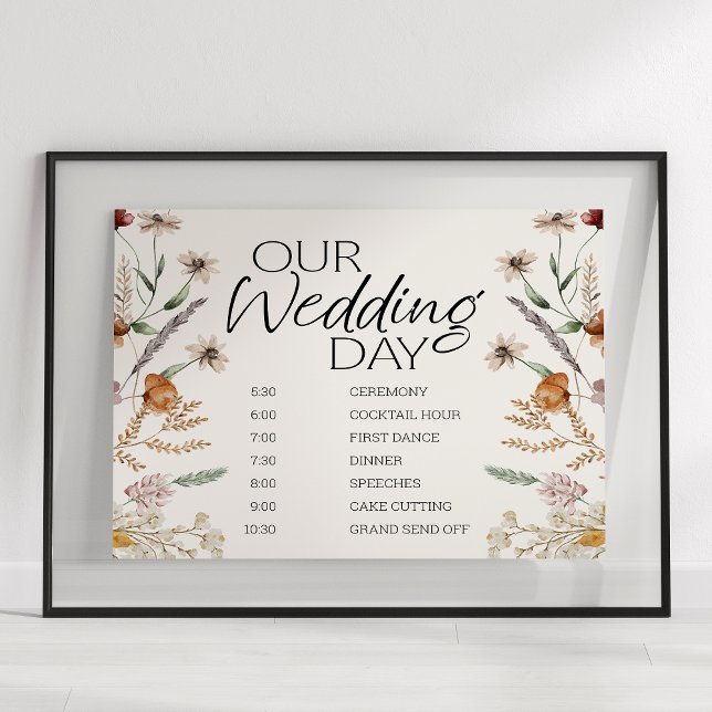 Vintage Botanical Tiny Floral Wedding Schedule Poster (Creator Uploaded)